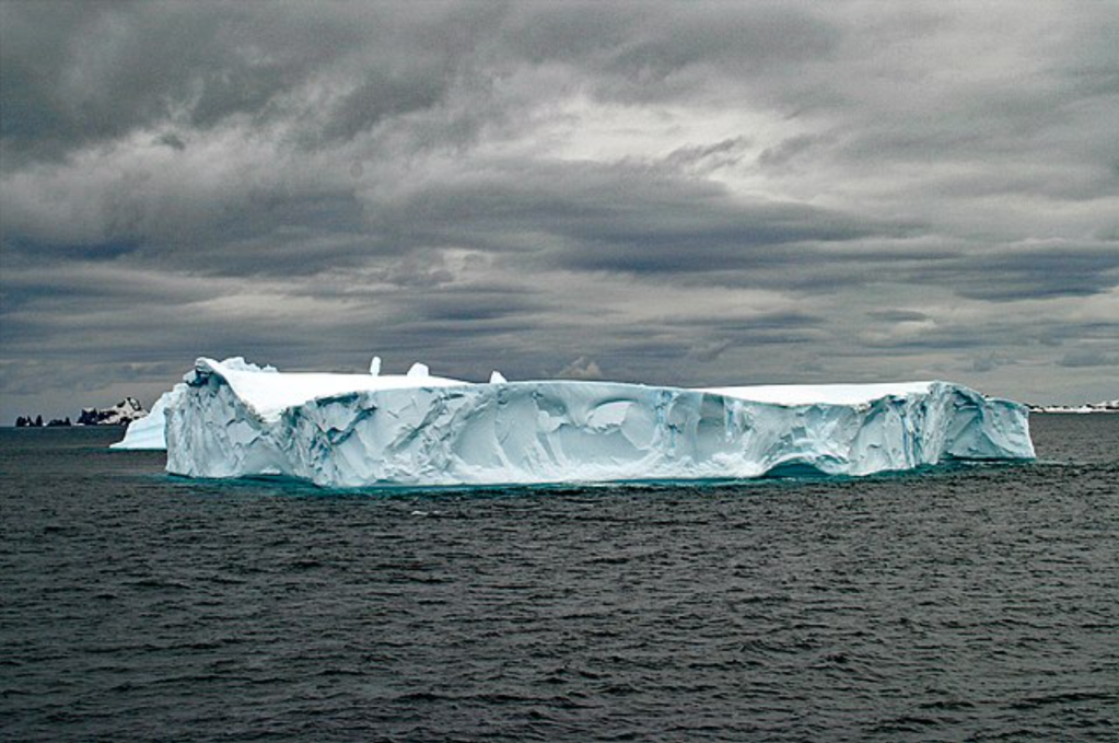 A large tabular iceberg that was calved from an Antarctic ice shelf

